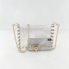 Free U.S. shipping. Style:  , color:White, suite for season：Spring, Summer, Autumn ，Beach, Dancing Club, Date, Going out, Music Festival, Night Club, Material PVC, Rivet Studded Clear Purse Crossbody Chain Transparent Shoulder Bags Clear Shoulder Bag For Beach, Chic Clear Shoulder Bag With Clear Strap, Chic Clear Shoulder Bag For Party, Chic Clear Party Shoulder Bag, Trendy Gold Shoulder Bag With Clear Strap, Chic Party Shoulder Bag With Clear Strap, Chic Clear Shoulder Bag, Beach Dancing, Autumn Beach