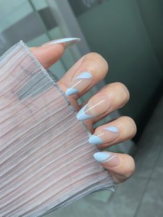 Baby Blue Nails, Nails Fake, Blue Swirl, Almond Acrylic Nails, Soft Nails, Fake Nail, Short Acrylic Nails Designs, Girls Nails, Nails Coffin