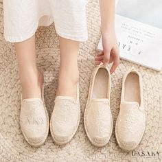 Lasaky - Fishermans Loafer: Half-Slip Linen and Cotton Lazy Shoes, featuring Grass Weaving and White Sneaker Elements Beige Flat Bottom Slip-ons For Spring, Beige Slip-ons With Flat Bottom For Spring, Beige Flat Heel Loafers For Summer, Beige Flat Bottom Slip-ons For Summer, Beige Flat Loafers For Summer, Spring Beige Flat Slip-ons, Grass Weaving, Half Slip, Fashion Flats