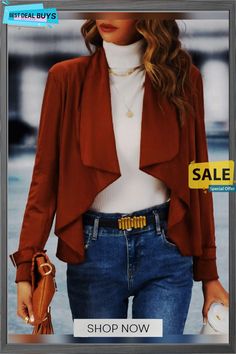 Casual Waterfall Collar Buckled Cuff Jacket Winter Fashion Jackets, Women Outerwear, Casual Vest, Line Jackets, Belleza Natural, Elegant Outfit, Casual Jacket, Outerwear Women, Timeless Fashion