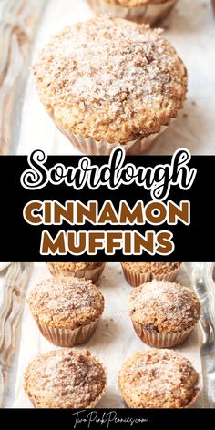 text that says Sourdough Cinnamon Muffins above and below the text are images of Sourdough Cinnamon Muffins Sourdough Muffin, Cinnamon Sourdough, Dough Starter Recipe, Muffin Recipes Cinnamon, Active Sourdough Starter, Sourdough Muffins, Easy Sourdough Bread Recipe, Recipe Using Sourdough Starter, Sourdough Starter Discard Recipe