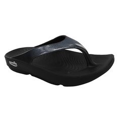 Sovella PF Thong Black/Metallic WOM-PFTII-BKM Comfortable Black Slip-on Flip Flops, Black Leather Slip-on Flip Flops, Black T-strap Flip Flops With Cushioned Footbed, Morton's Neuroma, Recovery Sandals, Medical Shoes, Black Leather Sole Slip-on Flip Flops, Fallen Arches, Black T-strap Flip Flops With Removable Insole