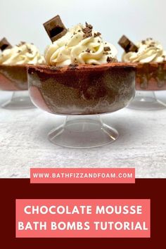 Learn how to make these luxurious chocolate mousse bath bombs with bubble bar frosting in our easy step-by-step tutorial on the blog at Bath Fizz and Foam! Perfect for creating beautiful handmade gifts or treating yourself to a relaxing bath. Click to check out our blog post now and start making these indulgent bath treats today! #diy #bathbombs #chocolatemousse #bathart Bubble Bar Recipe, Luxurious Chocolate, Parfait Cups, Chocolate Bar Molds, Homemade Bubbles, Bubble Bar, Bath Fizz, Bombe Recipe