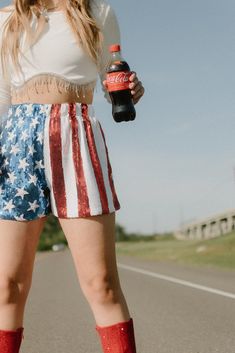 American Flag Sequin Shorts American Flag Shorts Outfit, American Flag Shorts, Sequin Tee, Sequin Shorts, Stars And Stripes, Wide Legs, Red White And Blue, Red White Blue, Bright Red