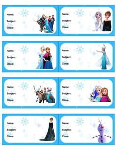 frozen princess name tags with pictures on them