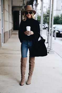 Tan Boots Outfit, Suede Boots Outfit, Tall Boots Outfit, Winter Mode Outfits, Over The Knee Boot Outfit, Fall Boots Outfit, Knee Boots Outfit, Winter Boots Outfits, Outfit Winter