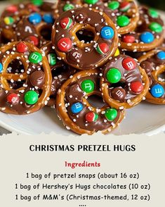 christmas pretzel hugs on a plate with instructions