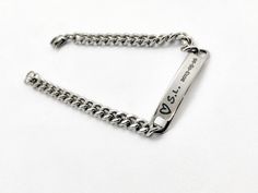 "🥰Discover the perfect accessory with our Personalized Engravable Bracelet. This stunning piece comes in both silver and gold, featuring a durable curb chain that catches the eye. It's not just a bracelet; it's a canvas for your most meaningful words. 🥰Get your name or a special someone's handwriting engraved to make it uniquely yours.  
 🥰Ideal for any occasion, this bracelet is a thoughtful gift for him, be it your boyfriend, dad, or any significant man in your life. It stands out as a handmade jewelry piece, perfect for Father's Day, anniversaries, or as a couple's bracelet.🥰 Make every moment memorable with this personalized, engraved bracelet, designed to be a cherished keepsake.  
 🥰Our shop is committed to excellence, offering you a product that not only meets but exceeds your Personalized Metal Bracelets With Nameplate, Personalized Metal Nameplate Bracelets, Personalized Silver Metal Name Bracelet, Personalized Metal Chain Bracelet, Engraved Metal Bracelets For Anniversary, Personalized Metal Chain Bracelet For Anniversary, Engraved Bracelet For Anniversary, Engraved Metal Bracelet For Anniversary, Adjustable Engraved Stainless Steel Chain Bracelet