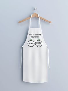 an apron hanging on a hanger that says, ron't it survive christmas