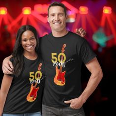 50th Birthday Rock and Roll Guitar T-Shirt Rock And Roll Guitar, Family Photo Outfits, Man Birthday