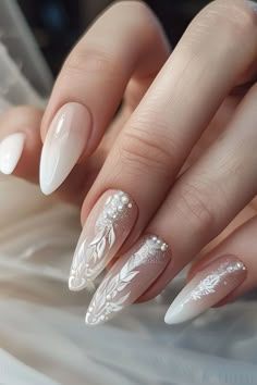 Nails Special Ideas, Brid Nails Designs, Garden Wedding Nails For Bride, Long Bride Nails, Nail Design For Wedding The Bride, Wedding Nails Crome, Wedding Nails Lace Design, Nail Ideas For Wedding Brides, Nails 2024 Wedding