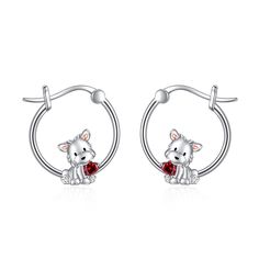 PRICES MAY VARY. 🐶Design🐶 This 925 sterling silver dog hoop earring presents an exquisite design. The puppy is squatting on the earring life-like, and the mouth is also decorated with a bright red heart-shaped zircon, which is unique and cute. 💎Material💎 Dog earrings for women are made of high-quality 925 sterling silver material, which ensures the earrings are sturdy and have antioxidant properties, making them durable and not easy to fade. They're also skin-friendly for long-term wear. ✨Si Teacup Animals, Fox Earrings, Surprises For Her, Silver Dog, Dog Earrings, Fox Design, Animal Earrings, Friendship Gifts, Animal Jewelry