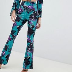 Brand New With Tags Simply Stunning Flounce Flares In A Lush Velvet Crafted With A Hint Of Stretch, These Floral Trousers Are Designed With A Kick Flare Hem And Elasticated Waistband For Ultimate Comfort. A Must-Have Piece For Any Wardrobe! Waist 13 Rise 12 Inseam 32 These Are A Reposh From @Deelightful75 I Simply Adore These Flares But They Are Too Big For Me. Check Out Her Closet! Grab These Before They Are Gone!! Free People Anthropologie Urban Outfitter Spell Gypsy Princess Polly 70’s High Waist Floral Print Pants For Party, High Waist Pants With Floral Print For Parties, Fitted Floral Print Pants, Fitted Floral Print Full-length Pants, Fitted Floral Print Full Length Pants, Stretch Floral Print Bottoms For Party, Fitted Blue Pants With Floral Print, Fitted Floral Print Pants For Fall, Floral Trousers