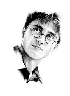 a black and white drawing of harry potter