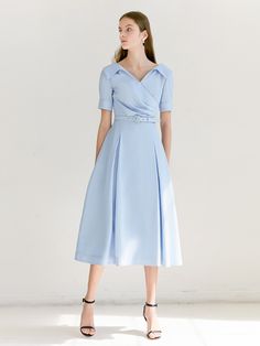 Editor's notesEverything should be so simple. Reimagined with blouson short sleeves and a trench-inspired belt at the waist, the shirtdress comes into its own this season. - Tucks on side, wrap style detail - A line skirt- Adjustable belt- Concealed zipper back closure- Wide open v neck collar Measurements(in.)- Size: 44, 55, 66, 77- Shoulder: 15.47in / 16.02in / 16.46in / 16.97in- Chest: 33.27in / 35.28in / 37.28in / 3.86in- Waist: 24.72in / 26.73in / 28.74in / 30.75in- Hip: 41.89in / 43.90in / 45.91in / 47.91in- Length: 43.94in / 44.21in / 44.45in / 44.69in- Hem: 111.06in / 113.07in / 115.08in / 117.09in- Sleeve length: 9.96in / 10.24in / 10.51in / 10.75in- Sleeve width: 13.39in / 13.90in / 14.41in / 14.92in- Cuffs: 10.51in / 10.98in / 11.50in / 12.01in* Model Info: Height Spring Formal Belted Shirt Dress, Spring Short Sleeve Fitted Belted Dress, Spring Business Casual Belted Shirt Dress, Short Sleeve Belted Dress For Work, Belted Shirt Dress For Spring, Solid Belted Shirt Dress For Spring, Semi-formal Belted Shirt Dress For Summer, Spring Formal Collared Belted Dress, Chic Short Sleeve Belted Dress For Office