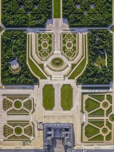 an aerial view of the gardens and walkways at the palace de chempiers in paris, france