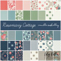 the rosemary cottage quilting pattern is shown in many different colors and sizes, including blue,