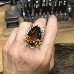 Sterling silver 925 Black rhodium  plated Artisan handmade New Natural cognac  quartz Black Rhodium, Handmade Artisan, Statement Ring, Rings Statement, Rhodium Plated, Cognac, Silver 925, Statement Rings, Jewelry Rings