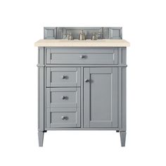 30 Brittany Single Bathroom Vanity, Urban Gray - vanitiesdepot.com Gray Bathroom Vanity, Silestone Countertops, 30 Vanity, Side Drawers, Quartz Vanity Tops, James Martin Vanity, Satin Nickel Hardware, Wood Backsplash, Gray Vanity