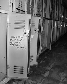 there are many lockers with writing on them