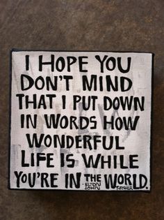 a sign that says i hope you don't mind that put down in words how wonderful life is while you're in the world