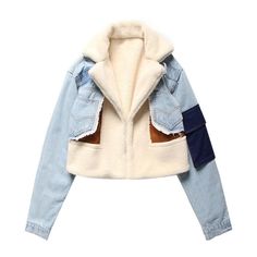 Eskimo Denim Patchwork Jacket, Estilo Hipster, Sherpa Denim Jacket, Denim Jacket With Fur, Ladies Short Jackets, Estilo Denim, Mode Jeans, Winter Mode, Patchwork Jacket