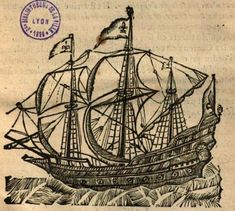 an old drawing of a ship in the ocean