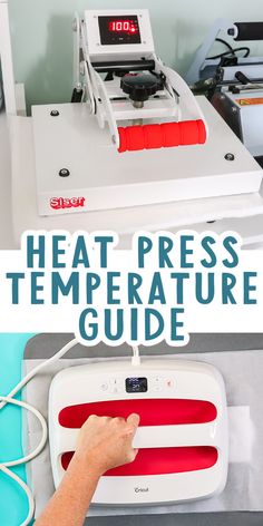 the heat press temperature guide is shown with text overlay that reads heat press temperature guide