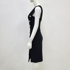 Looking for a dress that will turn heads at any occasion? Look no further than our stunning One Shoulder Black Midi Dress. This dress features a flattering natural waistline and a sheath silhouette that will hug your curves in all the right places. The one-shoulder style adds a touch of sexy and club feel. while the asymmetrical neckline creates a unique and stylish look.Made from a high-quality blend of polyester and spandex. this dress is comfortable to wear and offers a slim fit that flatters Elegant Midi Dress With Buttons For Date Night, Elegant Button Detail Dress For Date Night, Elegant Buttoned Dress For Date Night, Elegant Fitted Bodycon Dress With Buttons, Elegant Black Bodycon Dress With Buttons, Elegant Black Sleeveless Knee-length Dress, Chic Black Sleeveless Dress With Buttons, Elegant Bodycon Dress With Buttons For Work, Chic Sleeveless Knee-length Dress With Buttons