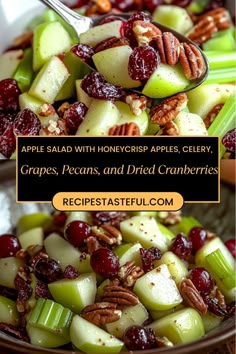 apples, grapes, pecans and dried cranberries in a bowl