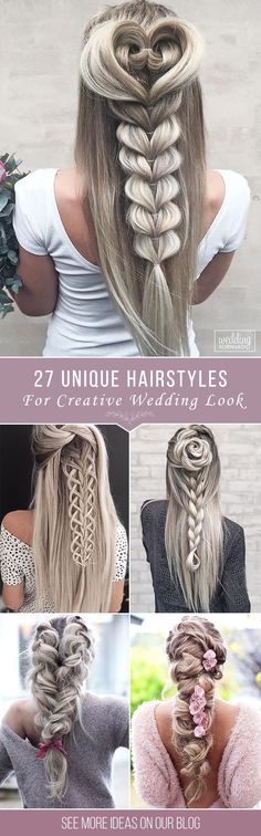 27 Creative & Unique Wedding Hairstyles ❤ From creative hairstyles with romantic, loose curls to formal wedding updos, these unique wedding hairstyles would work great either for your ceremony or for your reception. See more: http://www.weddingforward.com/creative-unique-wedding-hairstyles/ #weddings #hairstyle Unique Wedding Hairstyles, Elegant Wedding Hair, Best Wedding Hairstyles, Trendy Wedding Hairstyles, Creative Hairstyles, Loose Curls, Gorgeous Hair, Hair Designs, Unique Wedding