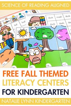 the free fall themed library center for kids with pictures and text that reads science of reading aligned