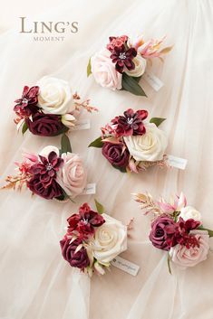 the bridal bouquets are arranged in different colors