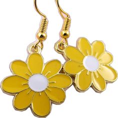 Cute Hypoallergenic Flower Earrings, Daisy Flower Earrings For Spring, Cute Yellow Flower Shaped Jewelry, Cute Daisy Flower Earrings For Gift, Cute Daisy Shaped Flower Earrings For Gifts, Yellow Hypoallergenic Flower Earrings, Spring Daisy Flower Earrings, Yellow Flower-shaped Earrings For Party, Yellow Flower-shaped Party Earrings