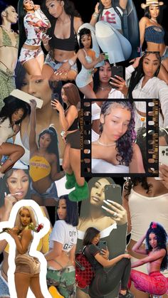 the collage shows many different images of women