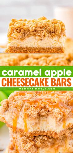 Turn to this dessert bar recipe for an easy Thanksgiving treat! Layered with graham cracker crust, spiced apples, crumb topping, and a drizzle of caramel sauce, these cheesecake bars are so luscious. Save this apple food idea! Desserts Easy Healthy, Best Thanksgiving Desserts, Healthy Thanksgiving Desserts, Flan Dessert, Apple Cheesecake Bars, Fun Thanksgiving Desserts, Bite Size Food