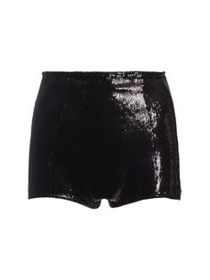 Find DOLCE & GABBANA Sequined High Rise Hot Pants on Editorialist. Back zip closure. Embellished with sequins. Satin lining. Model is wearing a size40 Black Sequin Shorts, Embellished Shorts, Versace Brand, Sequin Shorts, Silk Shorts, Shearling Jacket, Black Sequins, Black Denim Shorts, Swimwear Tops