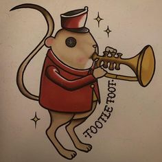 a drawing of a mouse with a trumpet in his hand and the words toot together written on it