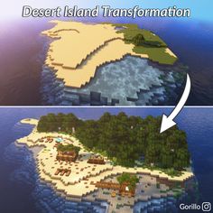 an island is shown with the words desert island transformed to look like it's floating on water