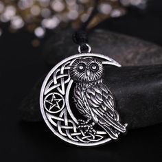 Algiz Rune, Wicca Pentagram, Wolf Pendant Necklace, Pentagram Pendant, Owl Pendant Necklace, Wolves Pendants, Talisman Jewelry, Crescent Moon Pendant, Silver Owl