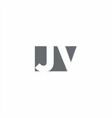 the letters j and v are made up of black and white shapes with grey accents