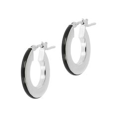 Bianca Milano Sterling Silver Enamel Hoop Earrings  Give your favorite hoops an upgrade by adding a pop of color with enamel.        Approx. 3/4"L x 1/16"W     Stamped .925 sterling silver     Round hoops with flat sides     Pierced with snap bar closures Silver Enamel Hoop Jewelry, Silver Hoop Enamel Jewelry, Small Black Hoop Earrings For Everyday, Everyday Small Black Hoop Earrings, Black Enamel Hoop Earrings As Gift, Black Enamel Hoop Earrings For Gift, Modern Enamel Hoop Earrings, Everyday Enamel Hoop Earrings, Nickel-free Enamel Round Hoop Earrings