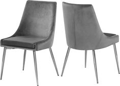 pair of grey leather chairs with metal legs