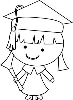 a black and white drawing of a girl wearing a graduation cap with a tassel on her head