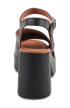 An asymmetric topline lends modern dimension to a rich leather sandal lifted by a modest platform and chunky block heel. 3 1/4" heel; 1" platform Adjustable ankle strap with buckle closure Leather upper and lining/synthetic sole Made in Turkey Modern Block Heels With Heel Strap And Closed Toe, Modern Block Heels With Heel Loop And Round Toe, Modern Block Heels With Round Toe And Heel Loop, Modern High Heel Platform Sandals, Wedge Heel Block Heels With Heel Strap, Medium Width Wedge Heels With Heel Strap, Platform High Heel Medium Width Slingback Sandals, High Heel Platform Slingback Sandals Medium Width, Chic Slingback Sandals With Chunky Platform And Ankle Strap