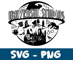 the universal studios logo with some other things in it