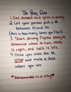 a handwritten poem written in red ink on lined paper with the words,'the rany date i get dressed and gigia penny 2 let your partner pick a penny