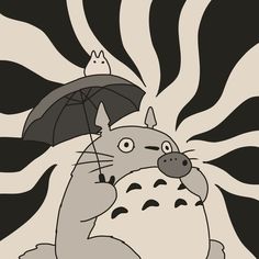 a drawing of a cat holding an umbrella