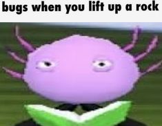 a cartoon character is reading a book with the caption bug's when you lift up a rock