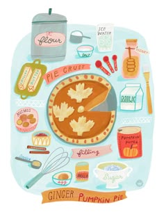 an illustration of a pie surrounded by ingredients